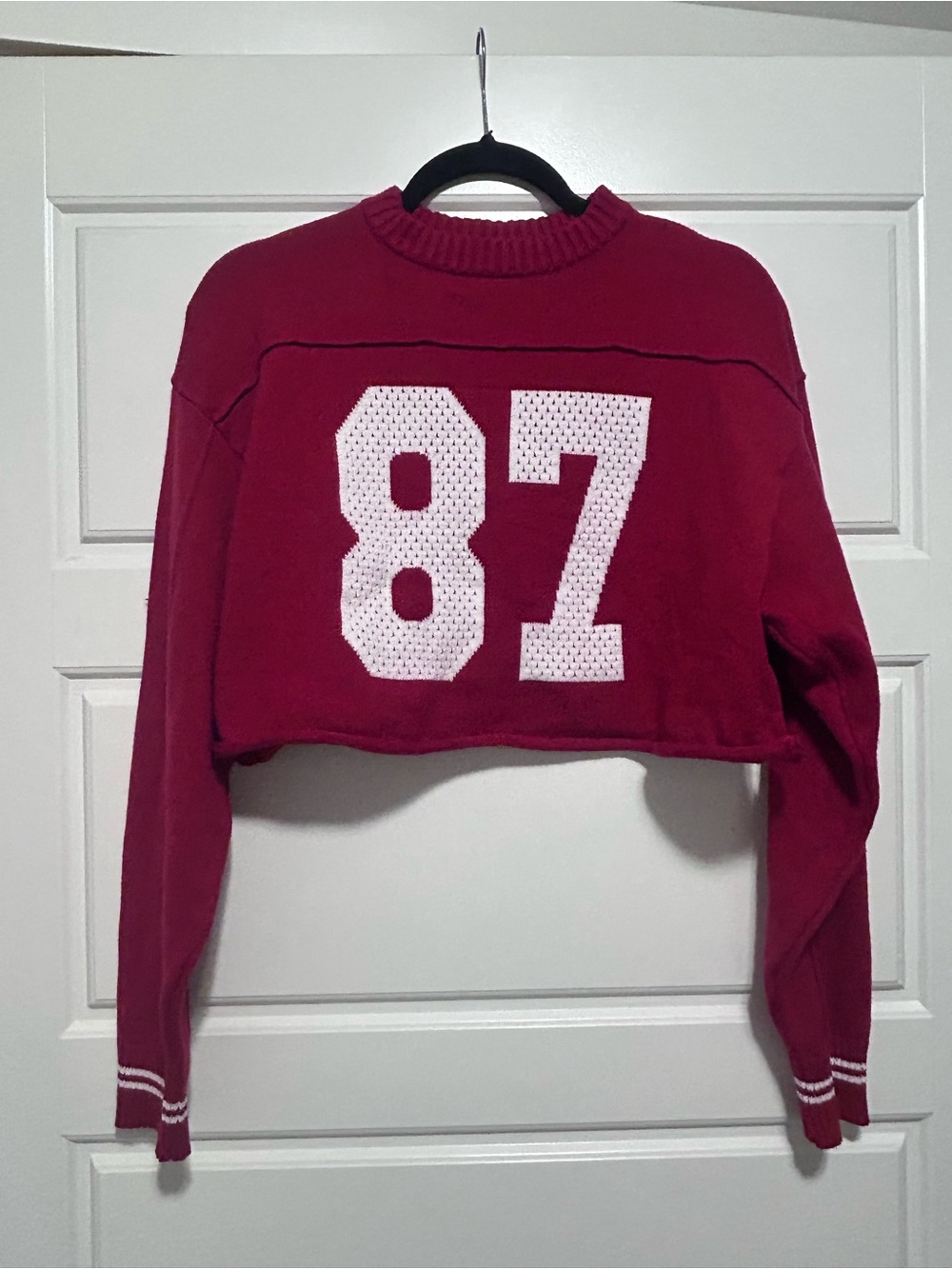 Red Cropped '87 Knit Sweatshirt Crop Top